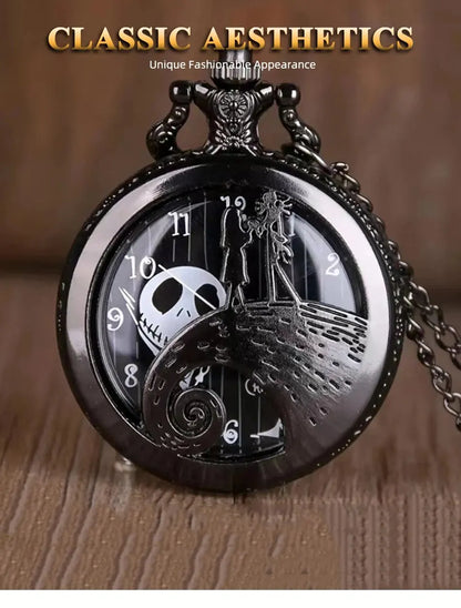 Fashion Skeleton Quartz Pocket Watch with Chain Necklace - Vintage Pendant Clock for Men & Women