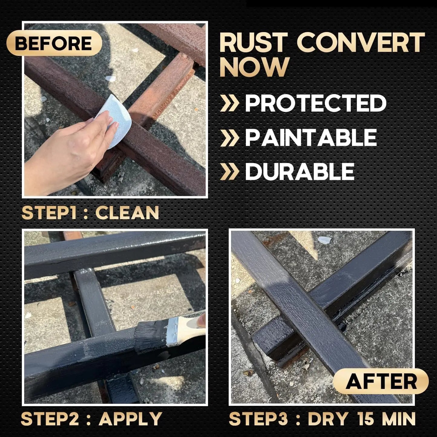2-in-1 Rust Converter & Metal Primer - Heat and UV Resistant Black Protective Coating