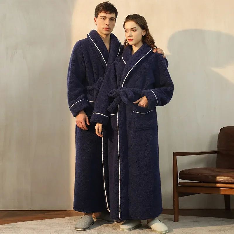 2025 Autumn Winter Cotton Robe – Thick Comfortable Large-Size Bathrobe for Men & Women, Luxury Couple Pajamas