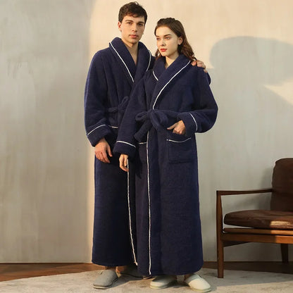 2025 Autumn Winter Cotton Robe – Thick Comfortable Large-Size Bathrobe for Men & Women, Luxury Couple Pajamas