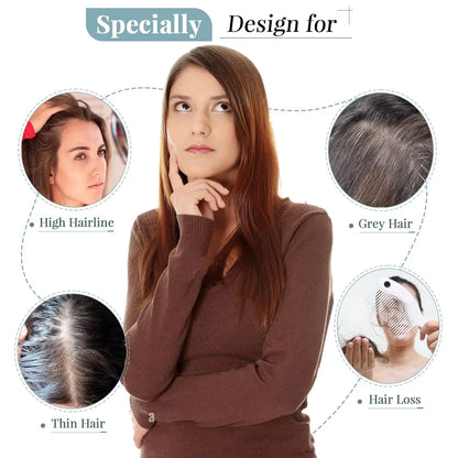 10" Brown Ombre Remy Human Hair Topper – Straight with Bangs, Silk Base, Clip-In Extension for Women