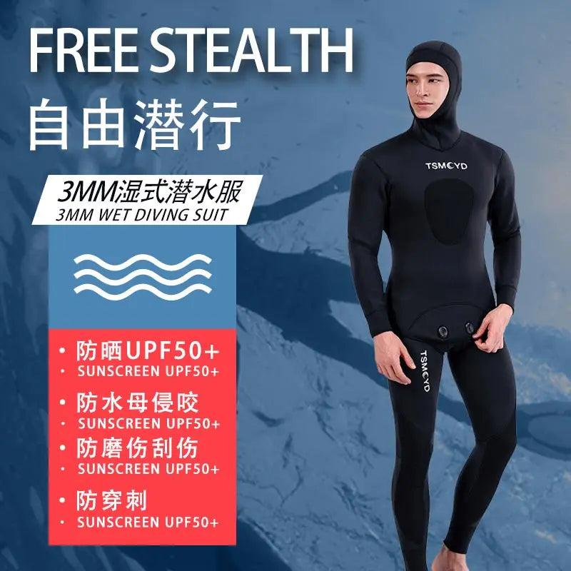 2024 Neoprene Scuba Diving Wetsuit – 1.5/3MM Winter Warm Hooded Suit with Front Zipper for Men, Surfing, Snorkeling & Spearfishing