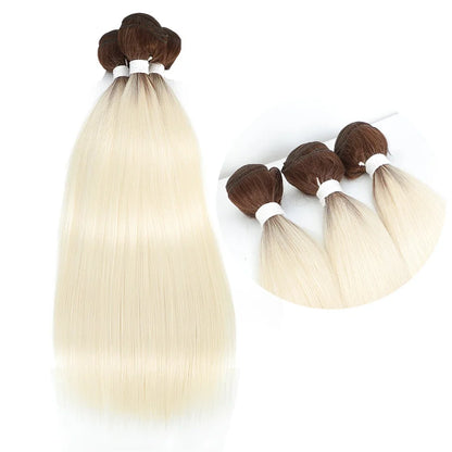 26" Ombre Straight Synthetic Hair Extensions – Smooth Weaving, Full Blue Hair Bundles from Root to End