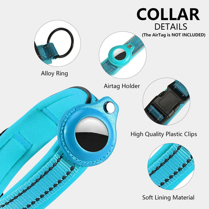 Reflective Heavy-Duty Dog Collar with Adjustable AirTag Holder — For Small, Medium & Large Dogs