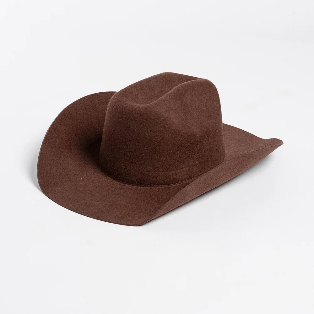 100% Wool Western Cowboy Hat – Casual Felt Cowgirl Hat for Men & Women, Autumn & Winter Outdoor Sunshade Fedoras Top Hat