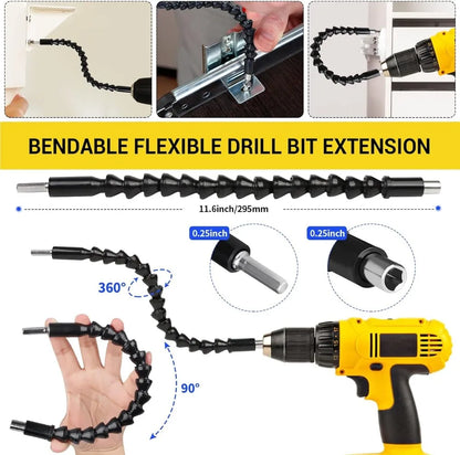 Flexible Drill Extension Kit – 105° Right Angle Drill Adapter with Universal Sleeve, Multi-Size Drill Extender Tool for Tight Spaces