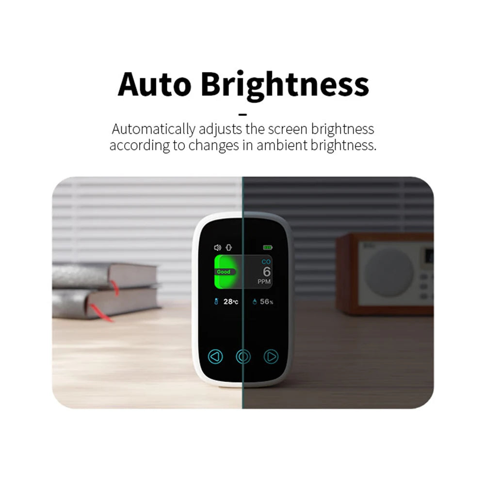 Mini CO Detector - Portable Rechargeable Carbon Monoxide & Air Quality Monitor with Temperature and Humidity Meter