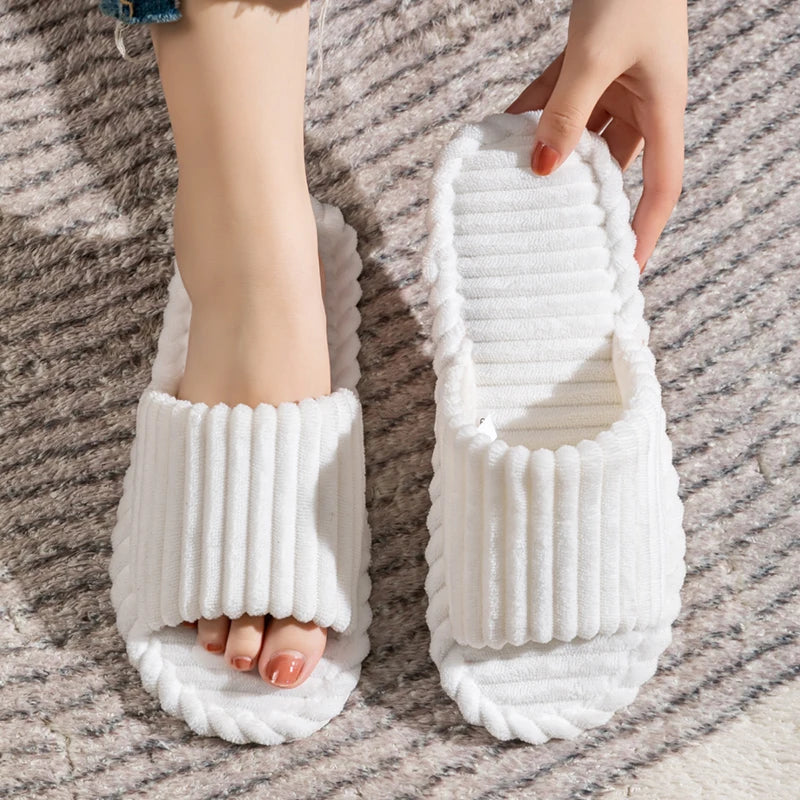 Men’s Open-Toe Breathable Anti-Slip Indoor Slippers – Silent Autumn & Winter Home Shoes for Couples