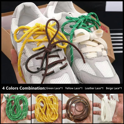 4PCS Vintage DE Leather Shoelaces Set – Round & Flat DIY Sports Casual Shoe Laces Combination