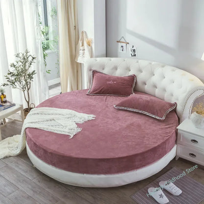 Coral Velvet Round Bed Sheet - Soft Flannel Winter Fitted Sheet for 200-220cm Round Beds, Pillowcase Not Included