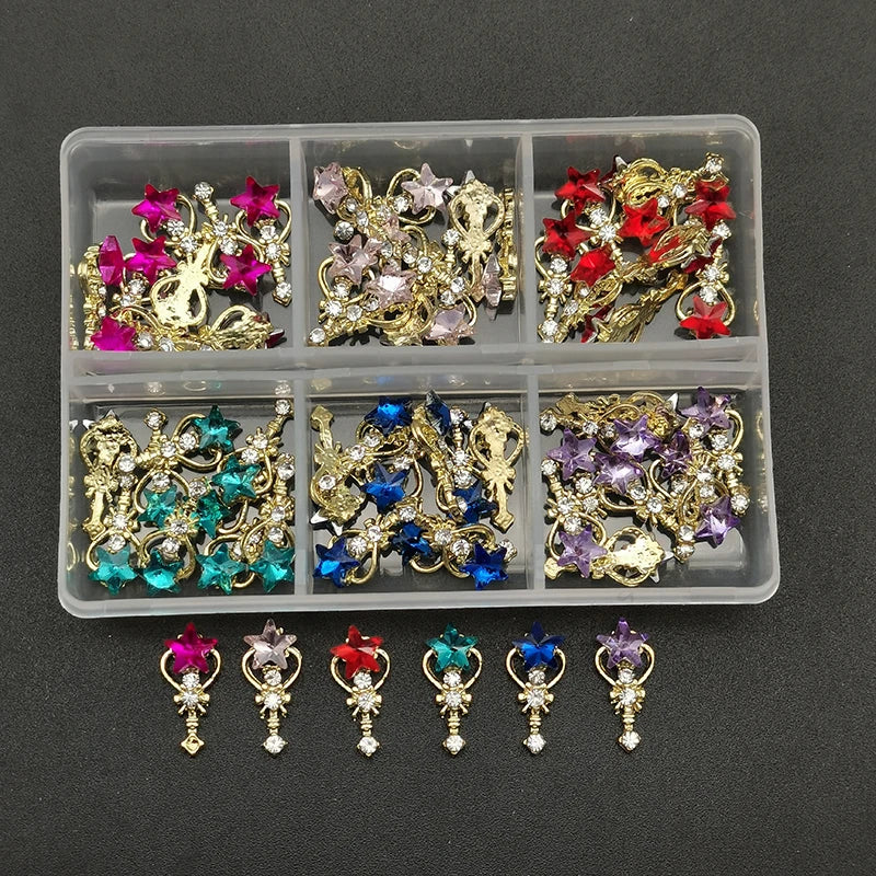 1Box 3D Nail Rhinestones - Heart/Planet Nail Charms Jewelry - Luxe Glass Diamond Crystal Nail Art Decoration Accessories