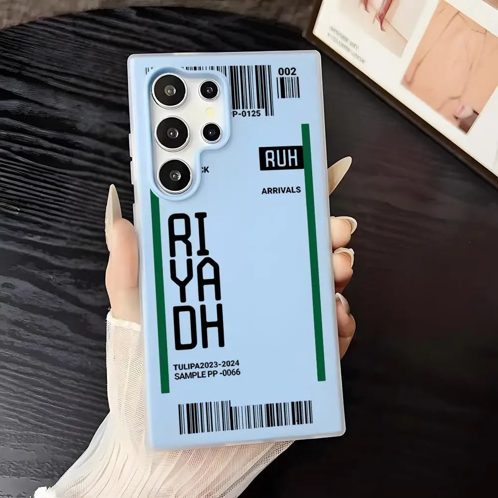 Saudi Arabia Plane Ticket Phone Case - Clear Soft Shockproof 2-in-1 Cover for Samsung Galaxy S25 S24 S23 Ultra