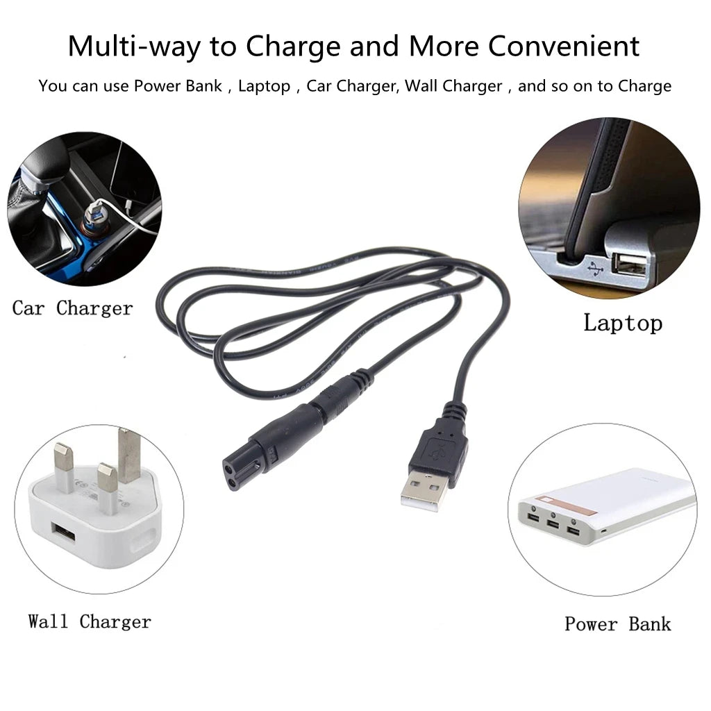 8-Piece 5V USB Power Cords - Replacement Chargers for Hair Clippers, Beard Trimmers & Shavers