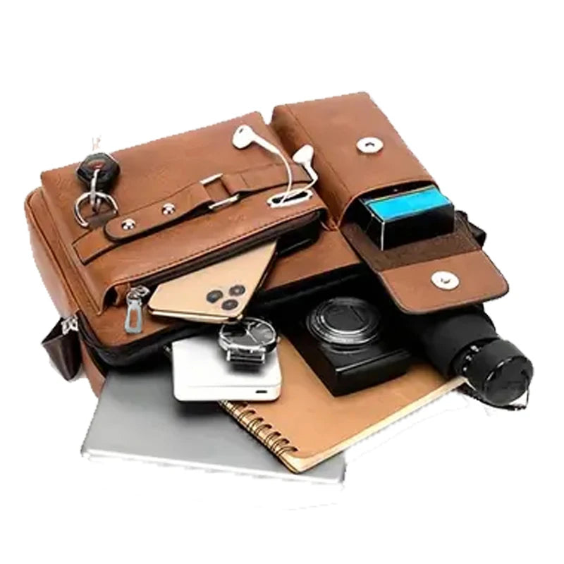 Men's PU Business Shoulder Bag - Multi Pocket Crossbody Messenger Bag for Travel, Work & Business Trips