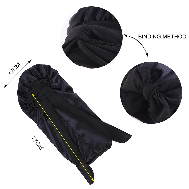 Upgrade Your Sleep: New Long Oversized Elastic Satin Bonnet Sleeping Cap with Ribbon - Breathable Turban Sleep Headwear for Women