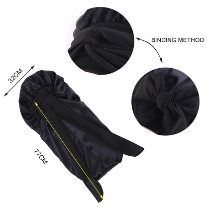 Upgrade Your Sleep: New Long Oversized Elastic Satin Bonnet Sleeping Cap with Ribbon - Breathable Turban Sleep Headwear for Women