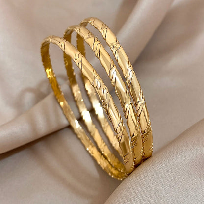 3Pcs Gold Plated Twist Stainless Steel Bangle Bracelet Set for Women – Waterproof Tibetan Buddha Stackable Wrist Jewelry