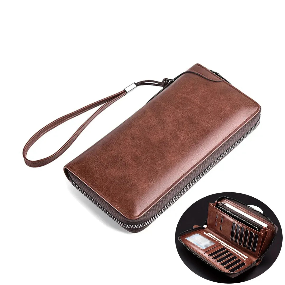 Men's Long Zipper Wallet – High-Quality PU Leather, RFID Blocking Business Clutch, Credit Card Holder