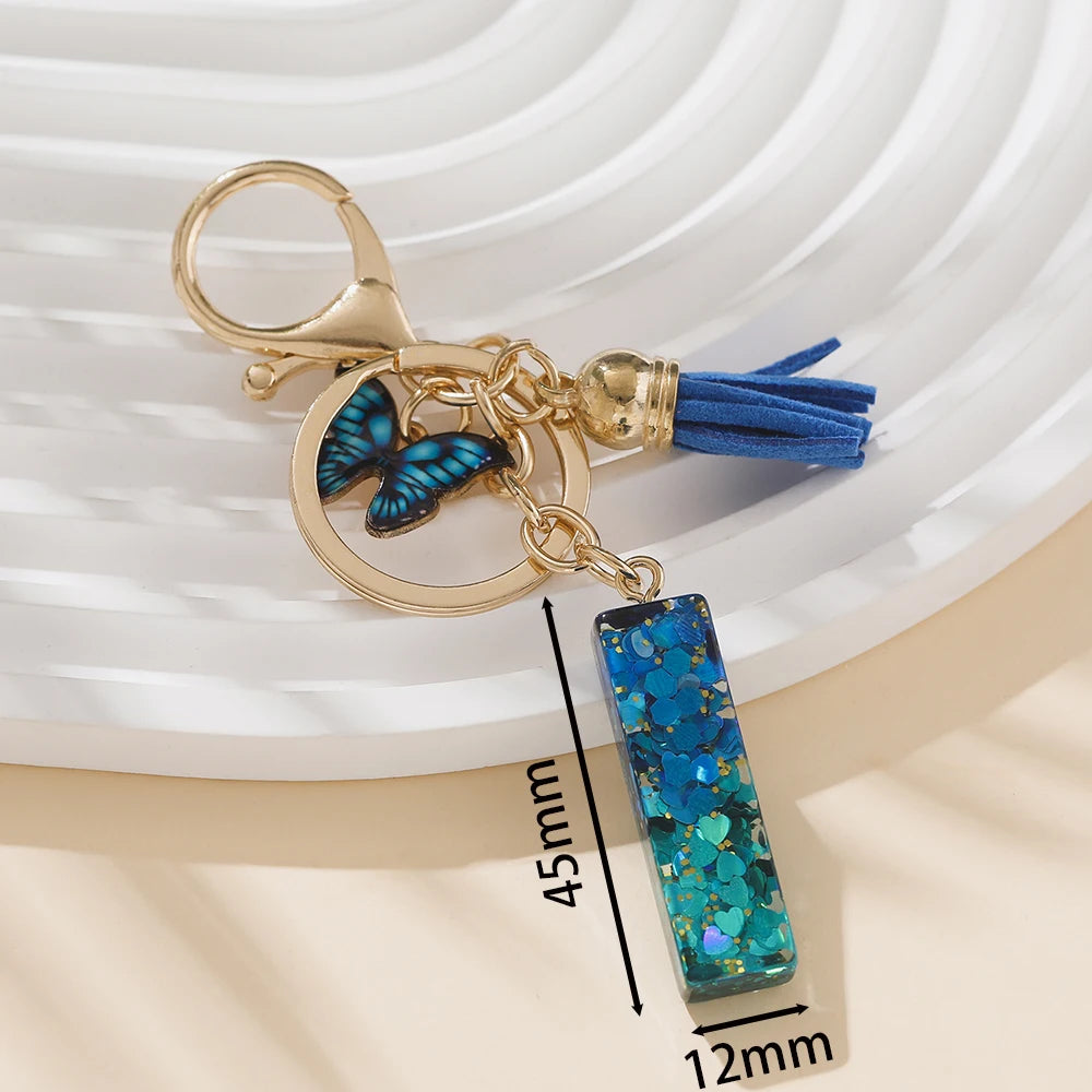 Royal Blue Butterfly Initial Keychain - Alloy Alphabet Letter & Tassel Backpack Charm