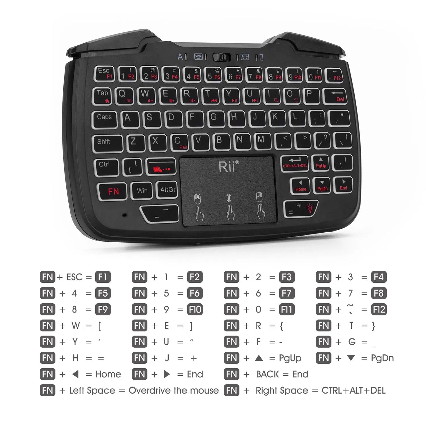 Rii RK707 Wireless Game Controller Keyboard Mouse Combo: 2.4GHz Portable with Turbo Function for PC/Raspberry Pi 2/Android TV Google/TV