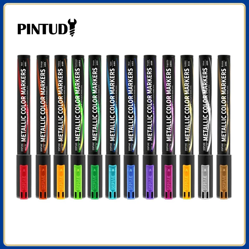 DSPIAE MKA 12-Color Super Metallic Brush Pens — Eco-Friendly Water-Based, Soft Brush Tip (12-Pack)