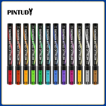 DSPIAE MKA 12-Color Super Metallic Brush Pens — Eco-Friendly Water-Based, Soft Brush Tip (12-Pack)