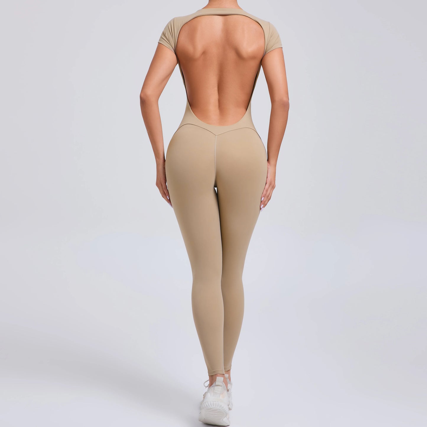 Women’s One-Piece Padded Backless Yoga Romper – Quick-Dry Workout Bodysuit & Sports Jumpsuit