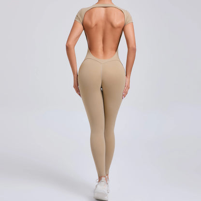 Women’s One-Piece Padded Backless Yoga Romper – Quick-Dry Workout Bodysuit & Sports Jumpsuit