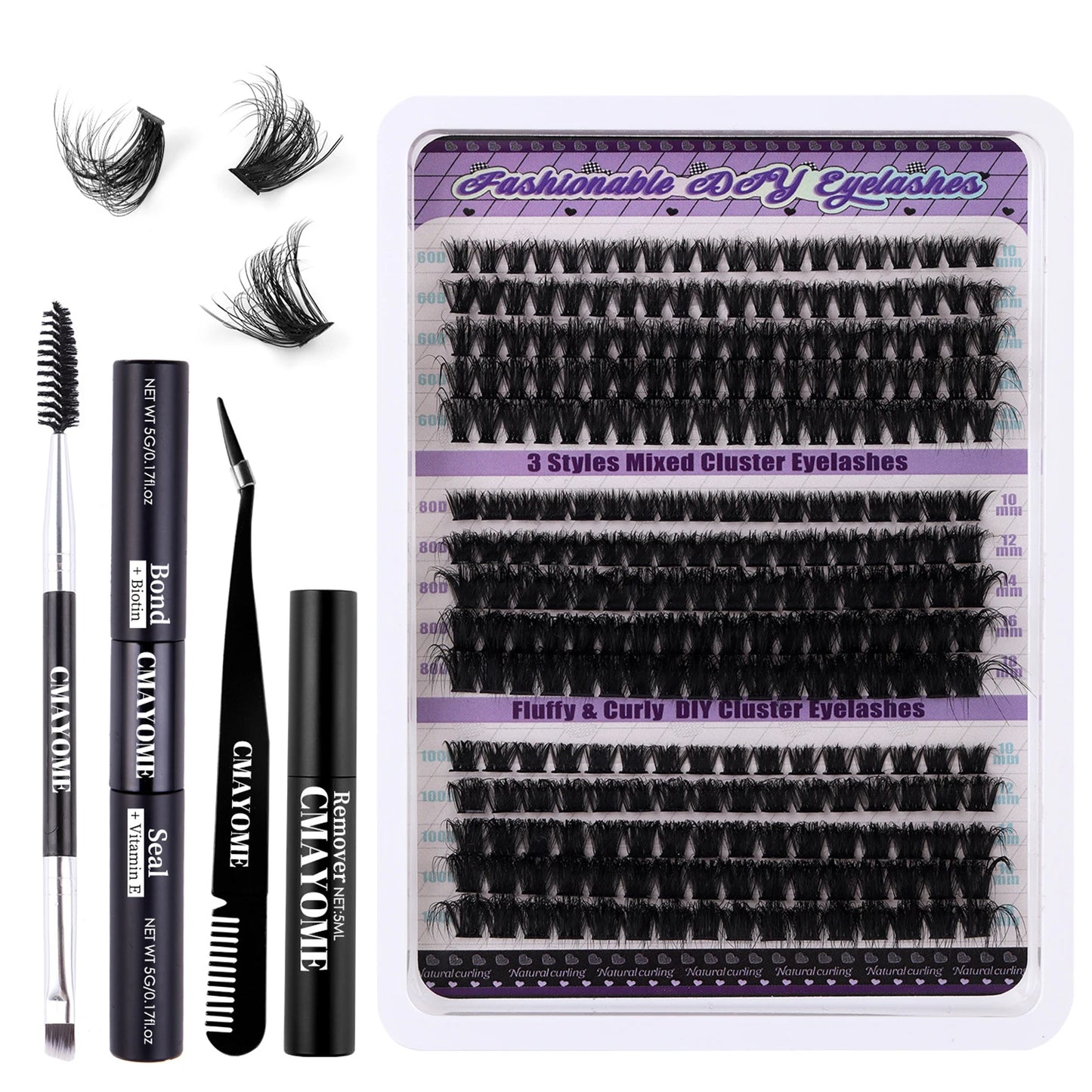270pcs Individual Cluster Lashes — Fluffy Volume False Eyelashes with Bond & Seal Glue Kit, 60D/80D/100D Extensions