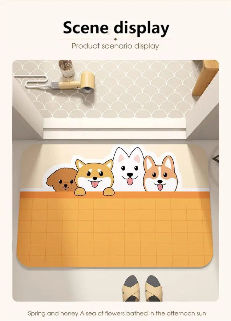 Cartoon Bathroom Diatomaceous Mud Floor Mat - Absorbent Foot Mat for Toilet, Sink & Bedroom, Soft Carpet