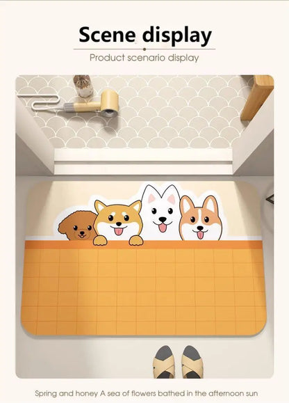 Cartoon Bathroom Diatomaceous Mud Floor Mat - Absorbent Foot Mat for Toilet, Sink & Bedroom, Soft Carpet