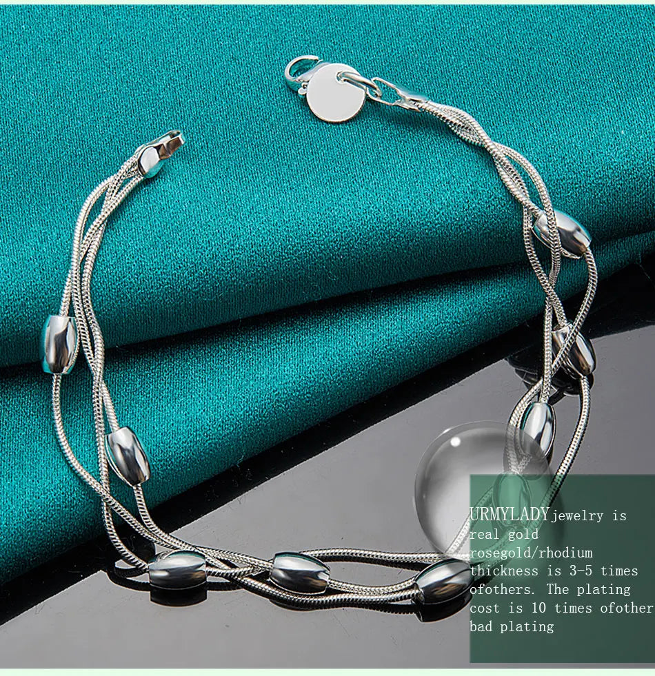925 Sterling Silver Bracelet — Fashion Design Beaded Chain, High-Quality Jewelry for Women, Ladies, and Wedding Gifts