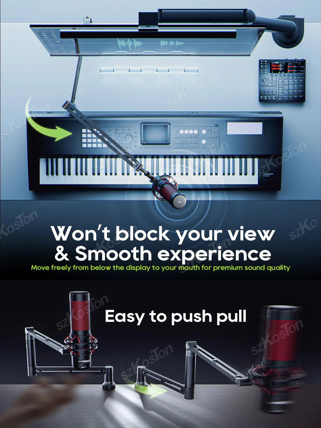 Adjustable Microphone Boom Arm - Low Profile Mic Stand with Cable Management for Gaming, Streaming & Podcast Microphones