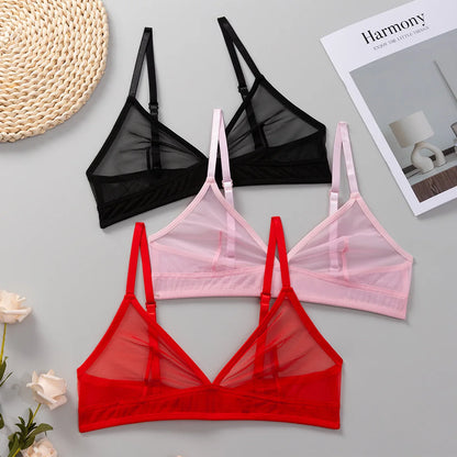 Sheer Mesh Triangle Bra Set - Ultra-Thin Transparent Lingerie with Double Shoulder Straps