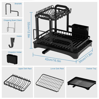 Multi-Functional Kitchen Dish Drying Rack with Chopstick, Cup, Sponge, and Cutting Board Holders | Dish Drainer and Sink Organizer