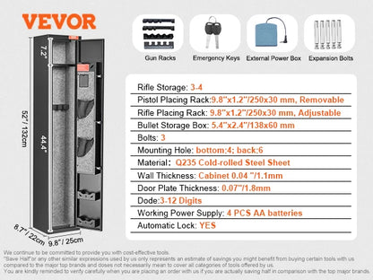SucceBuy 3-8 Gun Safe – Digital Keypad Lock Cabinet with Removable Shelf for Rifles & Pistols