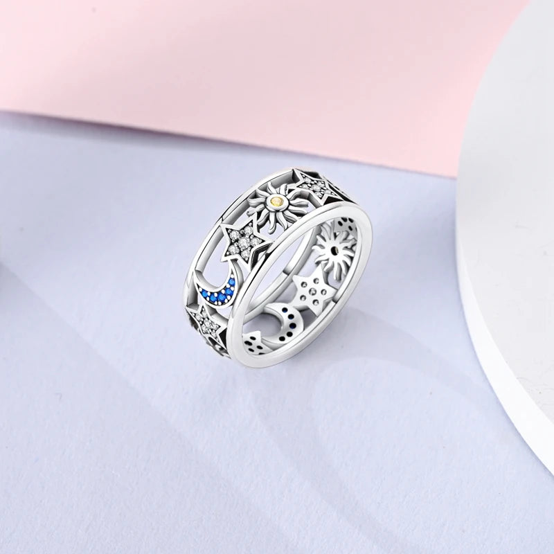 925 Sterling Silver Ring – Infinite Love Star & Moon Design for Women, Wedding Jewelry Gift
