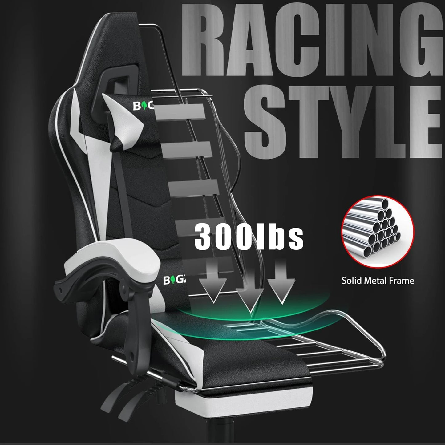 Gaming Chair with Footrest – Ergonomic Gamer Chair with Lumbar Cushion, Headrest, and Height Adjustable for Computer