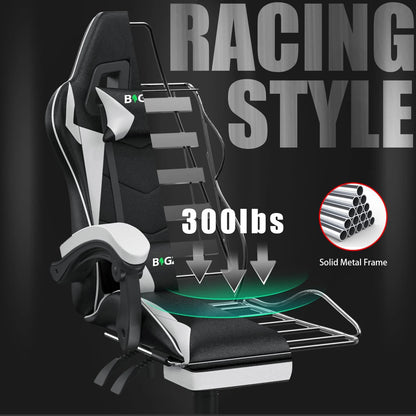 Gaming Chair with Footrest – Ergonomic Gamer Chair with Lumbar Cushion, Headrest, and Height Adjustable for Computer