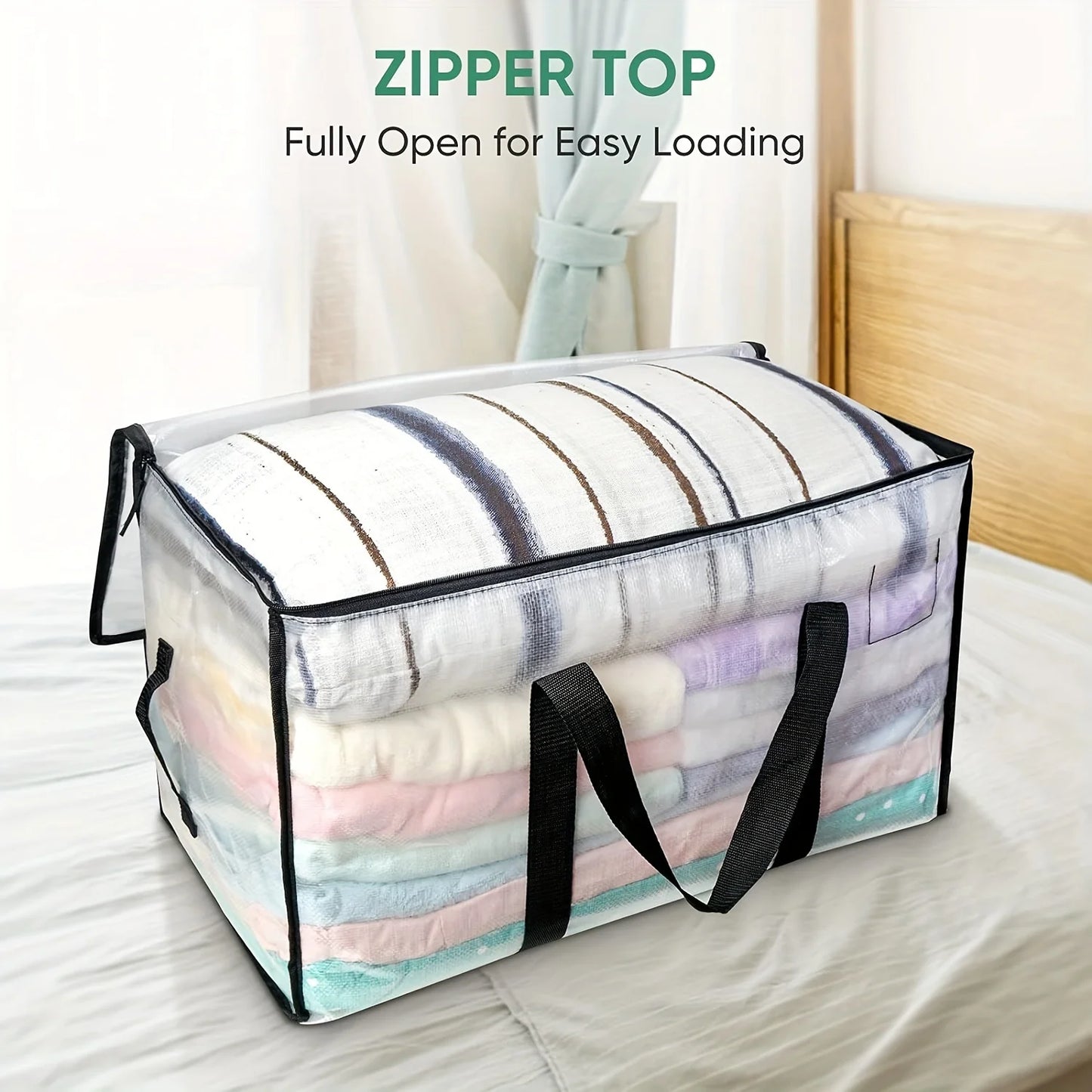 Large Transparent Storage Bag - Extra Capacity Clothes, Blanket and Moving Organizer