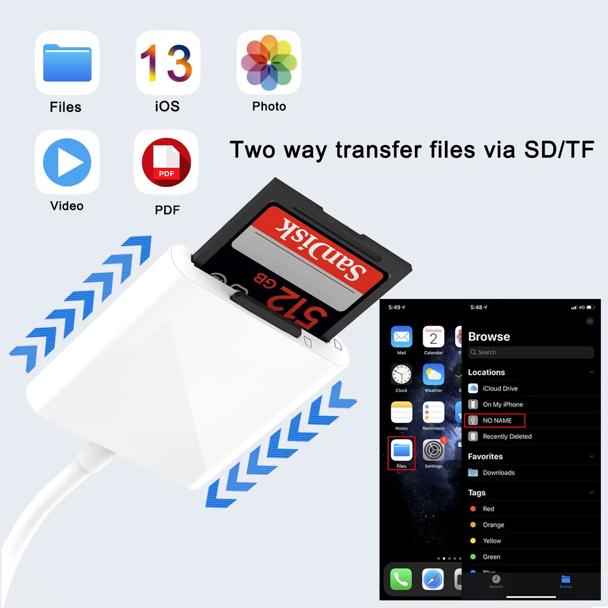 TF SD Card Reader Adapter for iPhone – OTG Card Reader for iPhone 14/13, Camera & Photo Transmission Accessory
