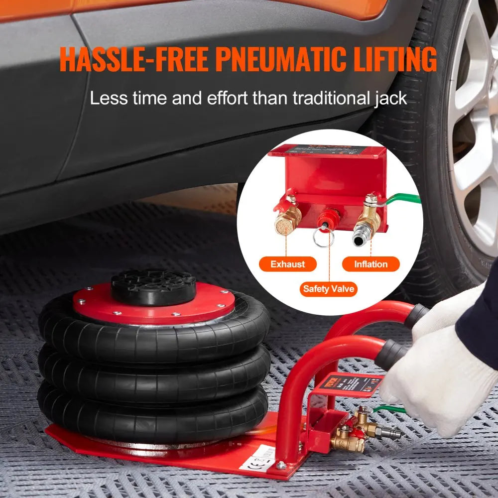 VEVOR Triple Bag Air Jack – 3 Ton (6600 lbs) Capacity Portable Pneumatic Car Jack for Heavy Duty Quick Lifting & Garage Repairs