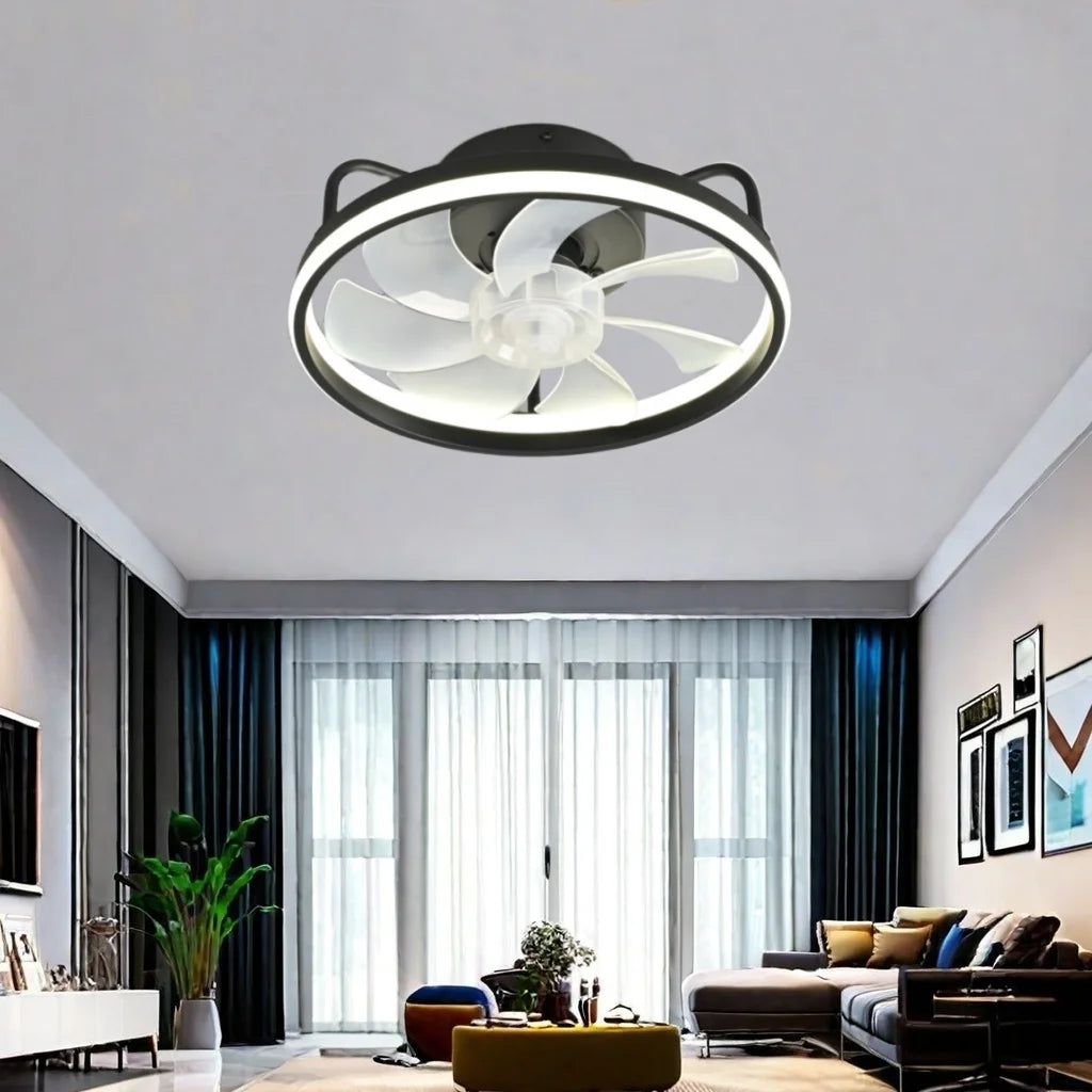 Modern LED Ceiling Fan Light with DC Motor - 6 Speed, Timer, Low Floor Attic Fan, Remote Control Decorative Light