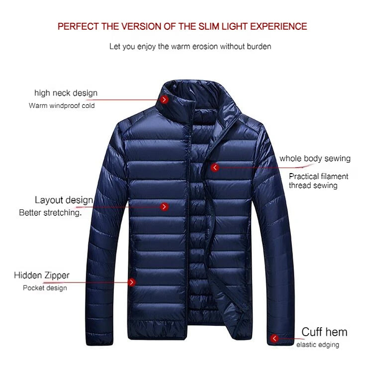 UETEEY Men’s Ultra-Light White Duck Down Jacket – Waterproof Casual Outdoor Padded Coat, Autumn Winter Lightweight