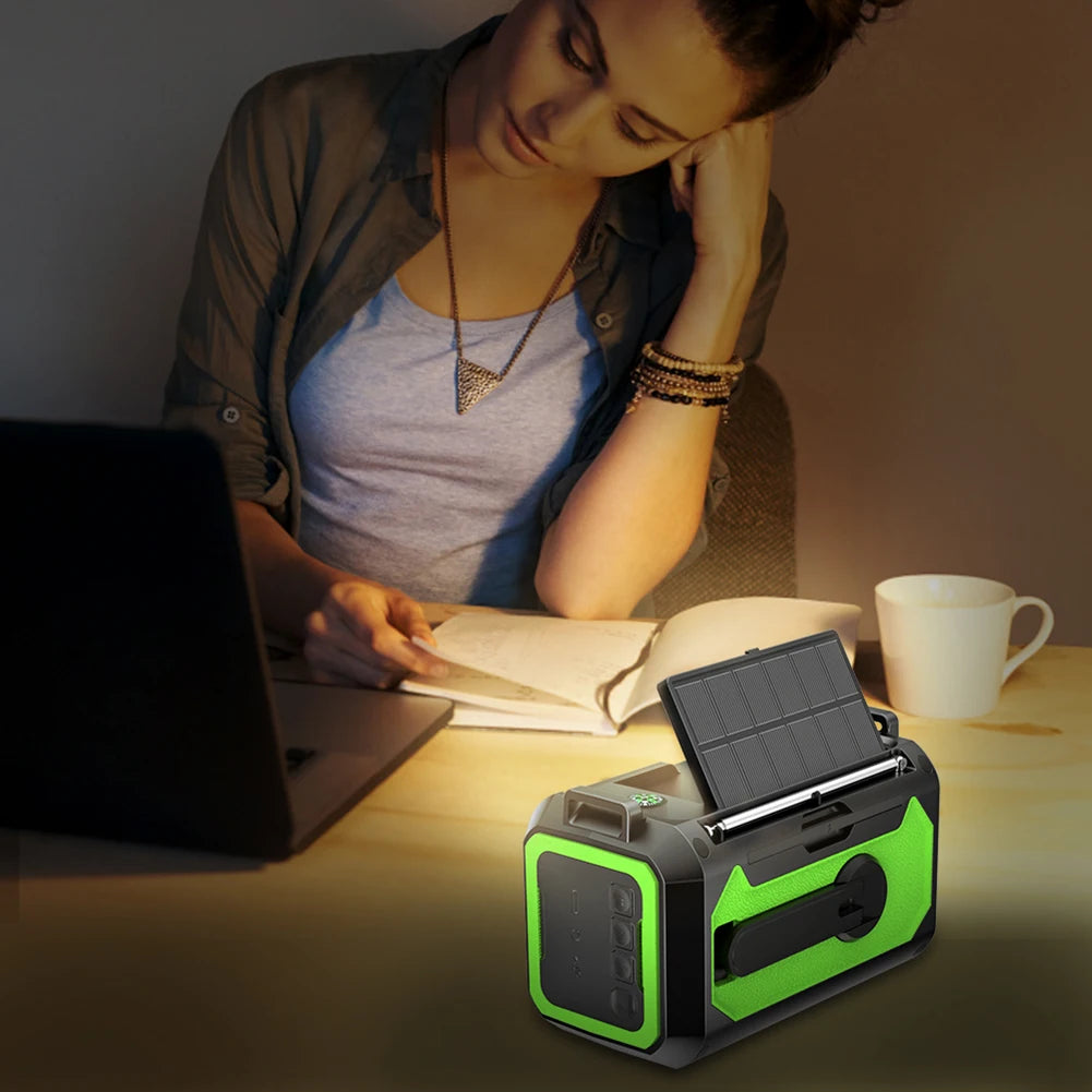 12000mAh AM/FM/NOAA Weather Radio – Solar Hand Crank Portable Emergency Radio with 2 Solar Panels, Reading Lamp for Camping
