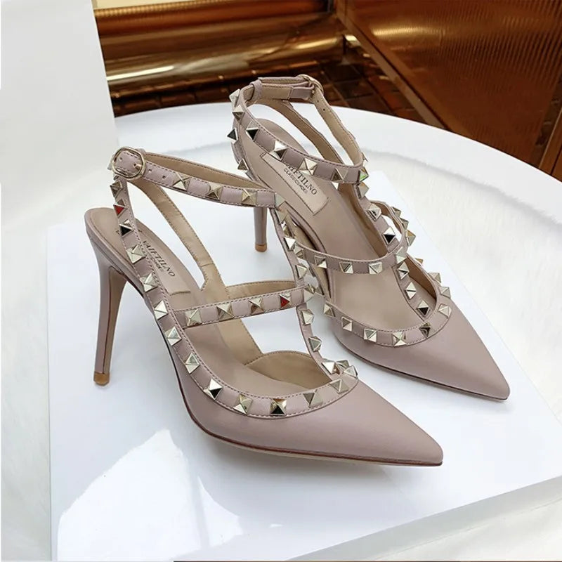 Women’s 2025 Summer Luxury Punk High Heel Sandals – Metal Rivet Gladiator Pointed Toe Stiletto Party Shoes