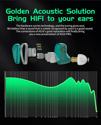 KZ AS16 Pro In-Ear Earphones – 16BA Balanced Armature HIFI Bass Noise-Cancelling Sport Headset