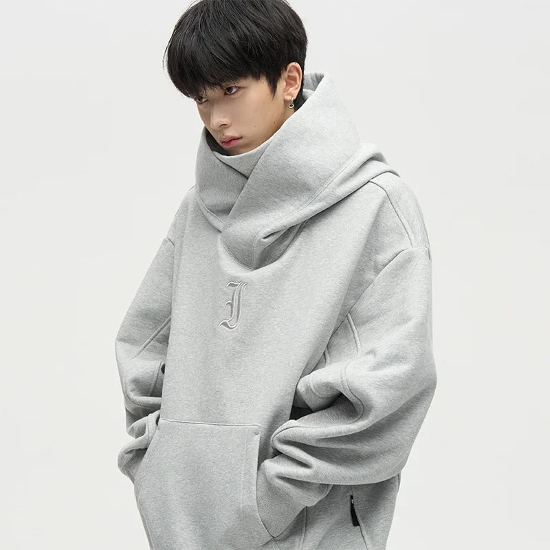 Autumn Ninja Streetwear Turtleneck Hoodie - Men's Embroidered Y2K Vintage Fleece Sweatshirt, Hip Hop Fashion