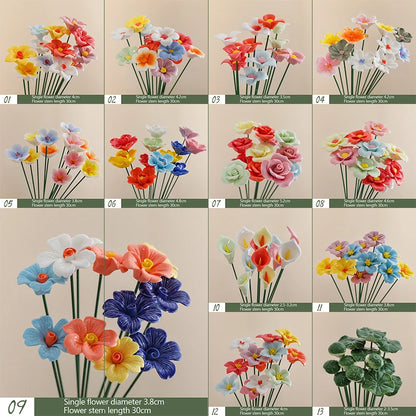 5PCS Handmade Ceramic Flowers – High-Temperature Simulation Eternal Life Flower Decorations, Creative Home & Gift Decor