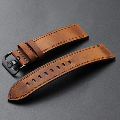 Calfskin Genuine Leather Watch Band – Black, Blue & Dark Brown Straps for Smartwatches, 18mm-24mm Accessories